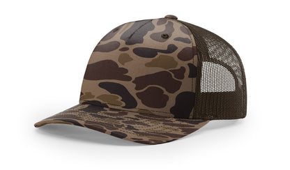 Camo Richardson 112 (5 Panel) Trucker with Custom Leather Patch