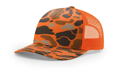 Camo Richardson 112 (5 Panel) Trucker with Custom Leather Patch