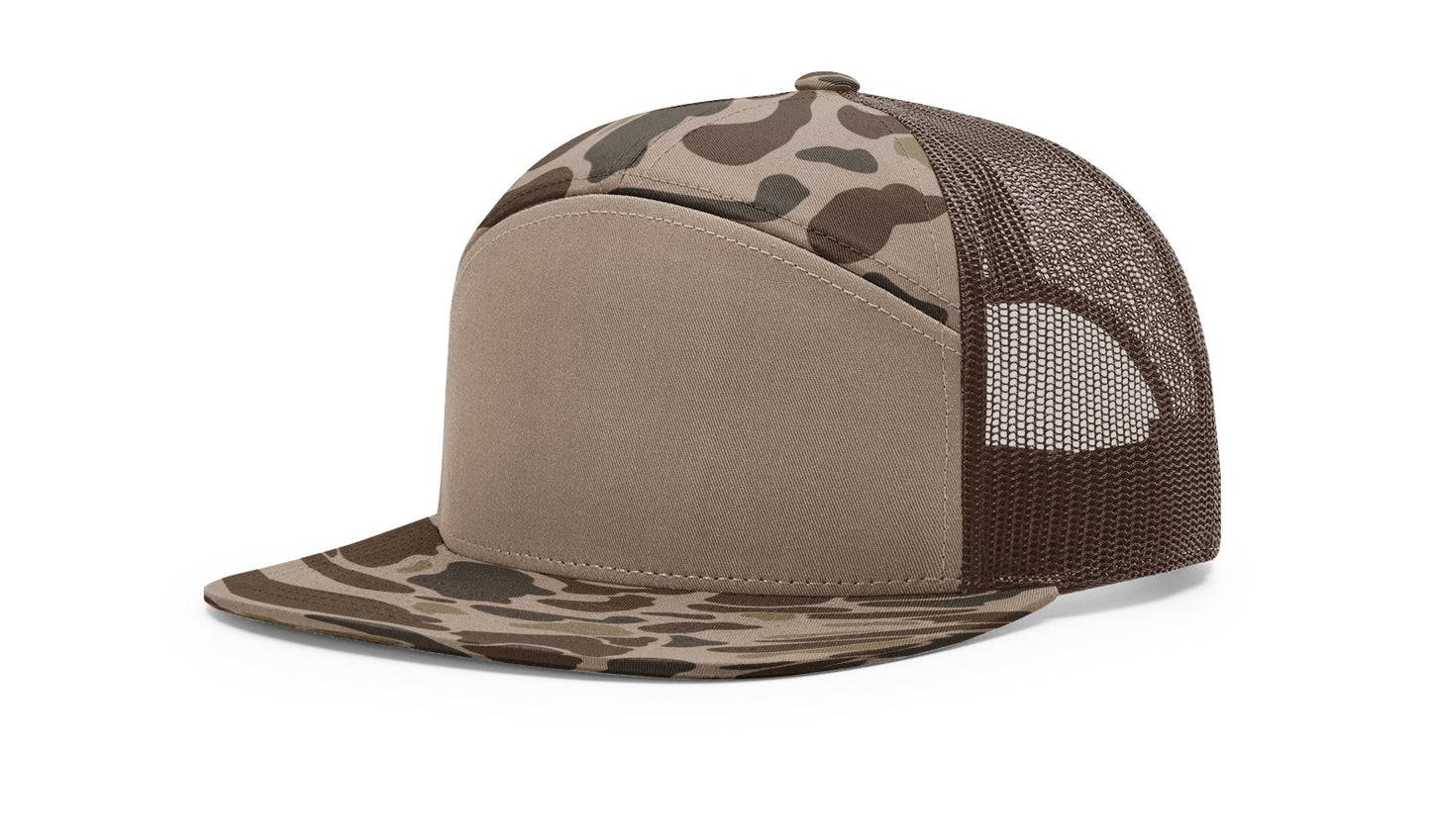 Richardson 168P Camo Seven Panel Trucker with Custom Leather Patch
