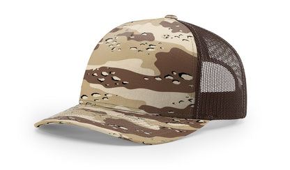 Camo Richardson 112 (5 Panel) Trucker with Custom Leather Patch