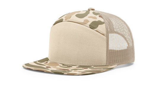 Richardson 168P Camo Seven Panel Trucker with Custom Leather Patch