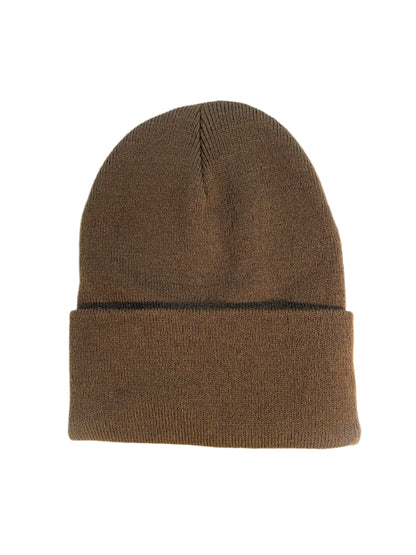 Leather Patch Beanie - Brown