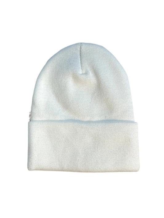 Leather Patch Beanie - White