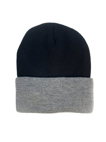 Leather Patch Beanie - Black/Oxford