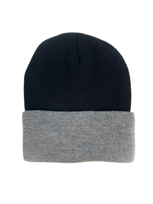 Leather Patch Beanie - Black/Oxford