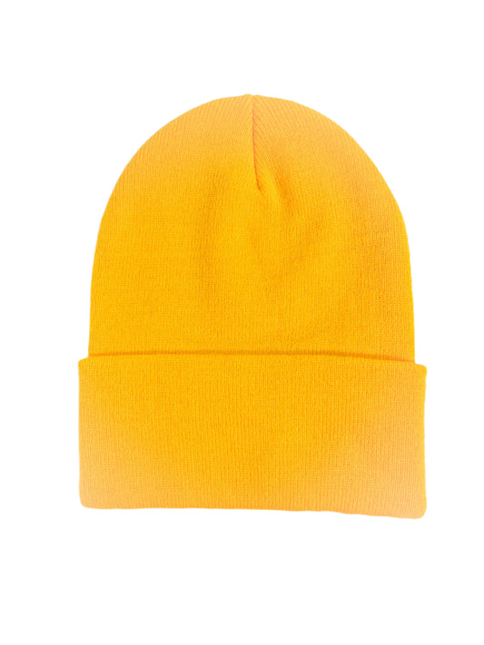 Leather Patch Beanie - Yellow