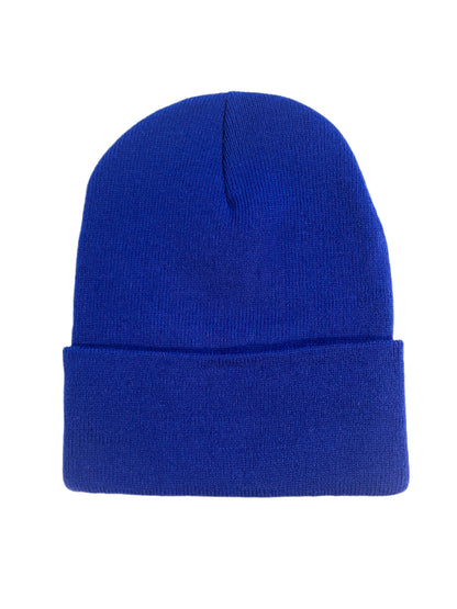 Leather Patch Beanie - Royal Blue