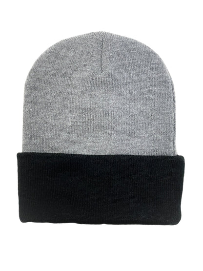 Leather Patch Beanie - Oxford/Black