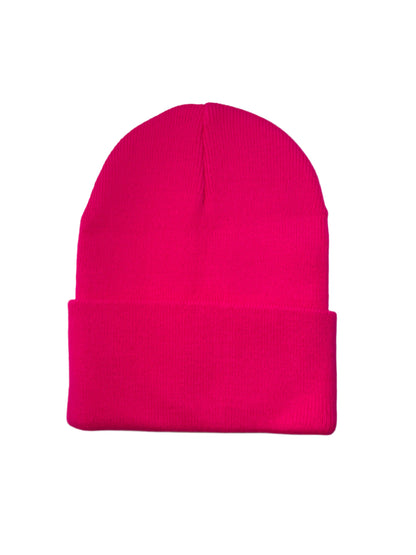 Leather Patch Beanie - Neon Pink