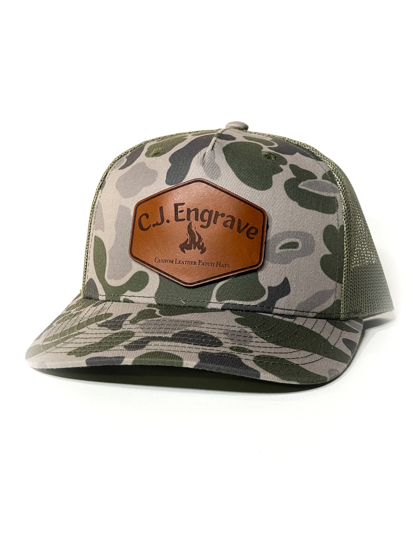 Camo Richardson 112PFP Trucker with Custom Leather Patch