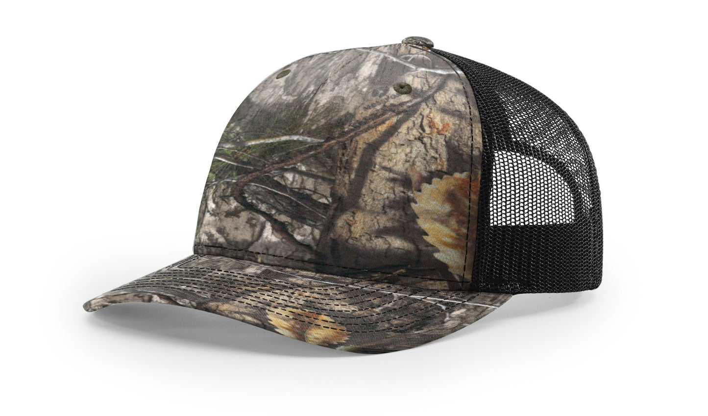 Camo Richardson 112 (5 Panel) Trucker with Custom Leather Patch