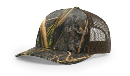 Camo Richardson 112 (5 Panel) Trucker with Custom Leather Patch