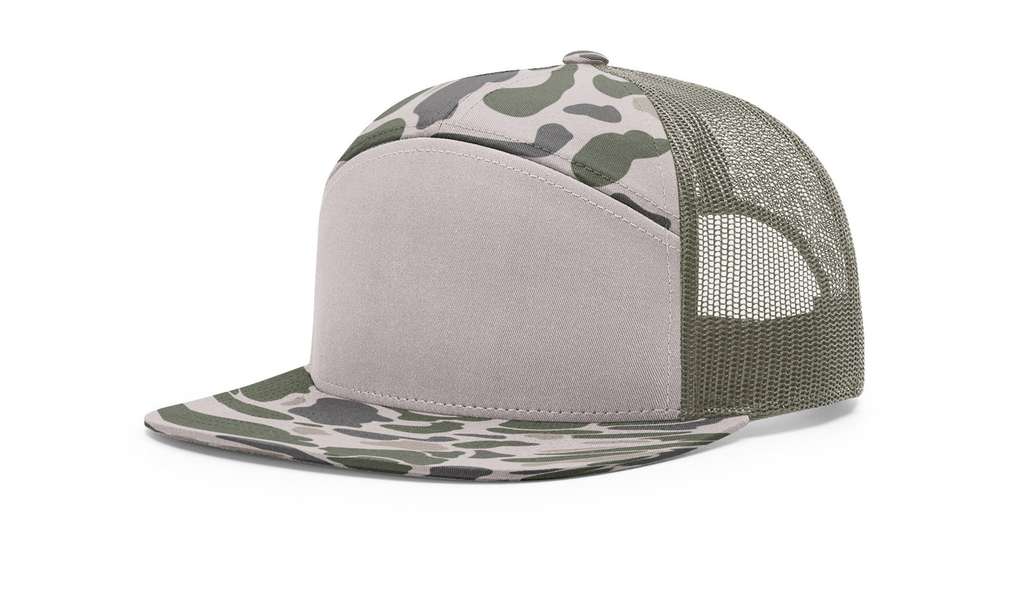 Richardson 168P Camo Seven Panel Trucker with Custom Leather Patch