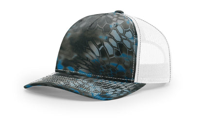 Camo Richardson 112 (5 Panel) Trucker with Custom Leather Patch