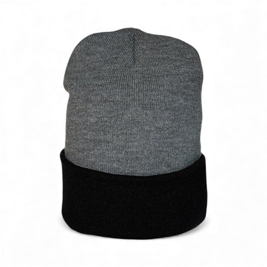 Leather Patch Beanie - Oxford/Black