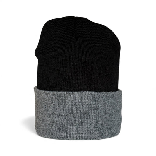 Leather Patch Beanie - Black/Oxford
