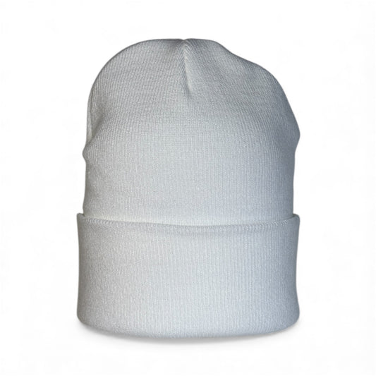 Leather Patch Beanie - White