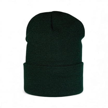 Leather Patch Beanie - Forest Green