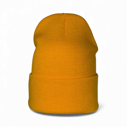 Leather Patch Beanie - Yellow