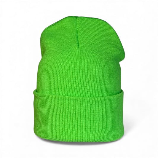 Leather Patch Beanie - Neon Green