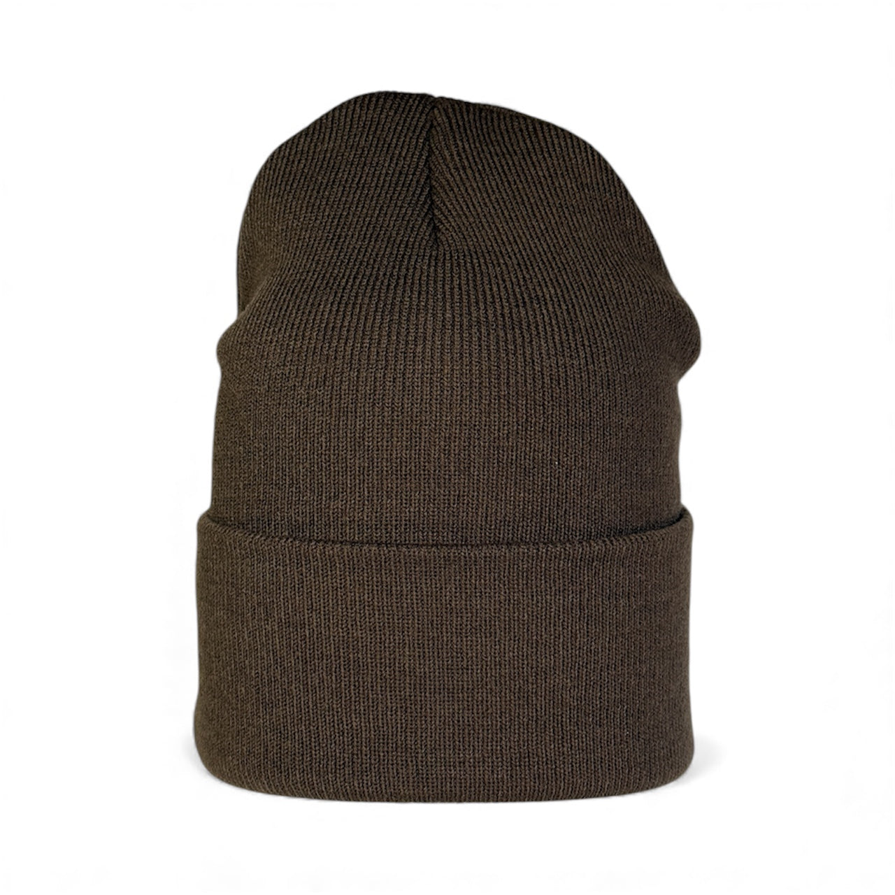 Leather Patch Beanie - Brown