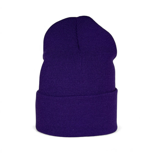 Leather Patch Beanie - Purple