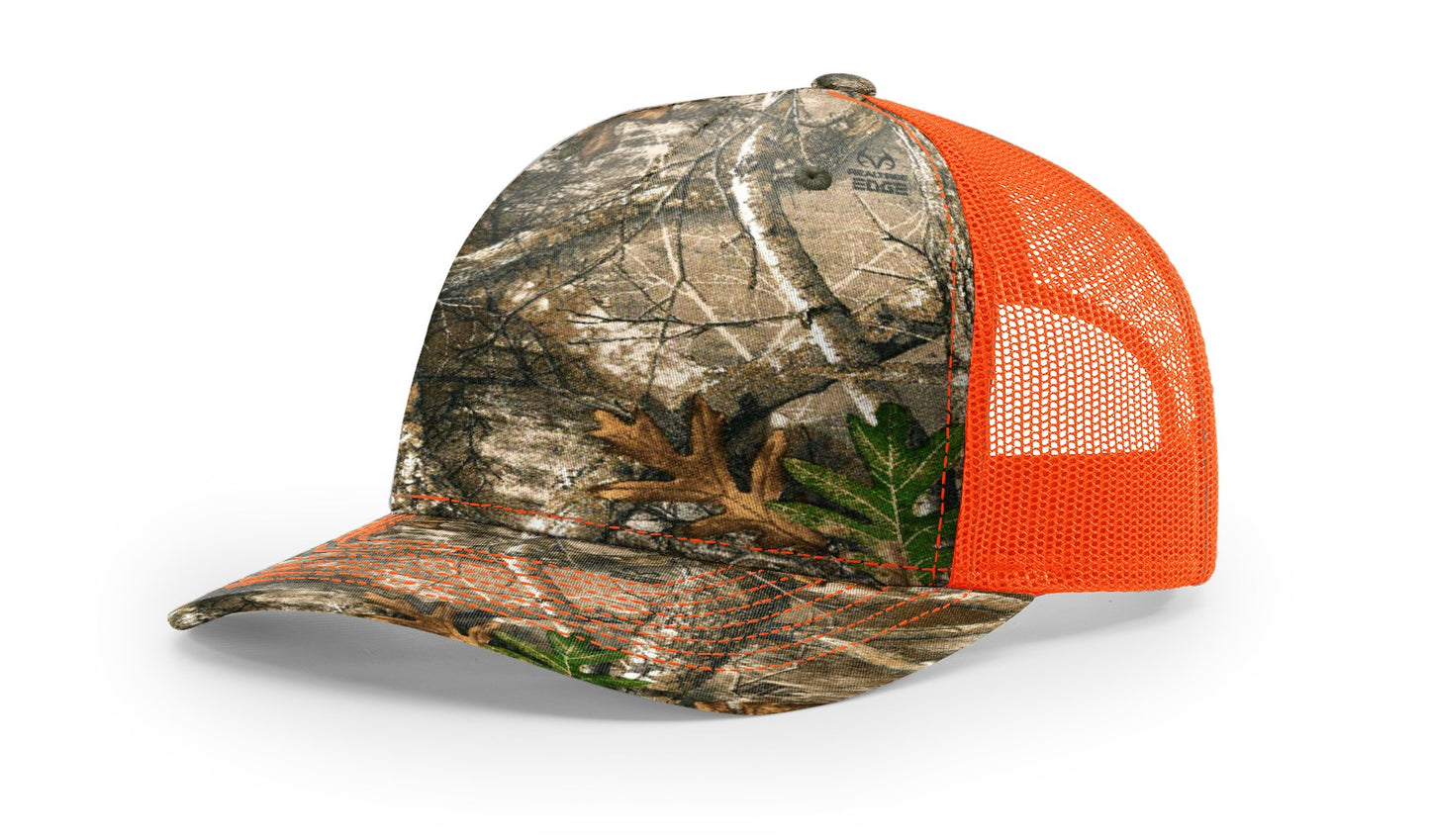 Camo Richardson 112 (5 Panel) Trucker with Custom Leather Patch