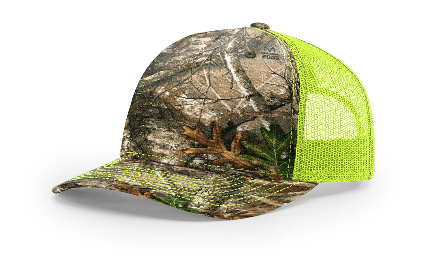 Camo Richardson 112 (5 Panel) Trucker with Custom Leather Patch