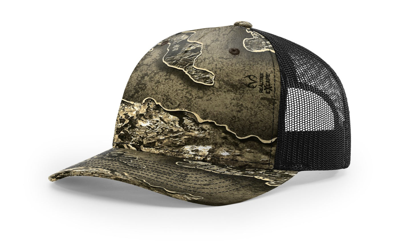 Camo Richardson 112 (5 Panel) Trucker with Custom Leather Patch