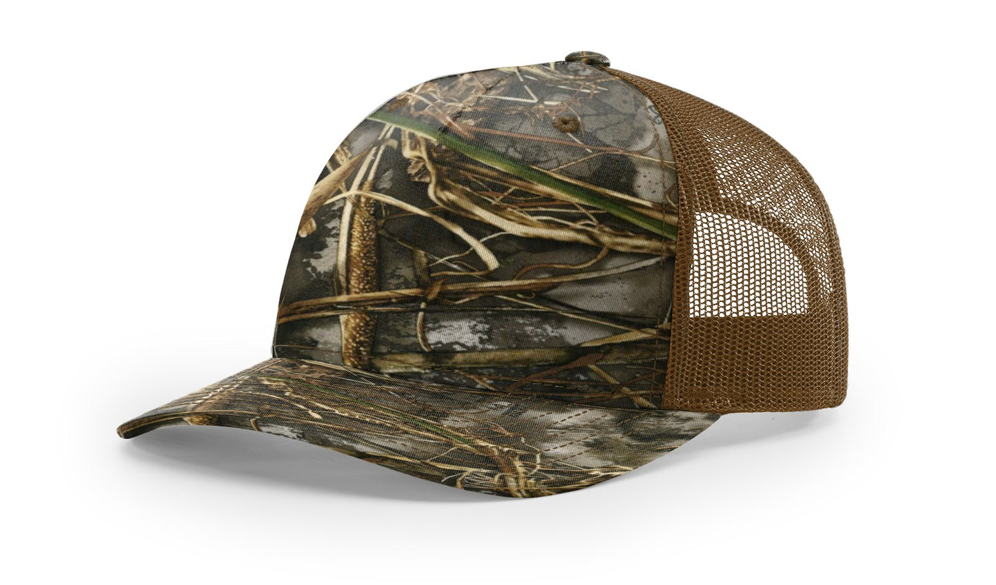 Camo Richardson 112 (5 Panel) Trucker with Custom Leather Patch