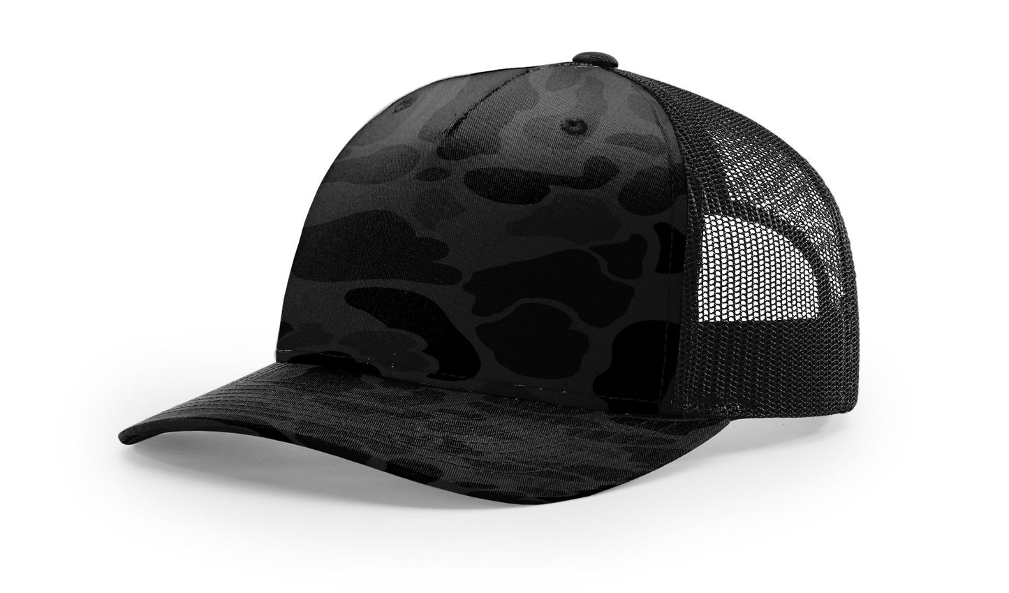 Camo Richardson 112 (5 Panel) Trucker with Custom Leather Patch