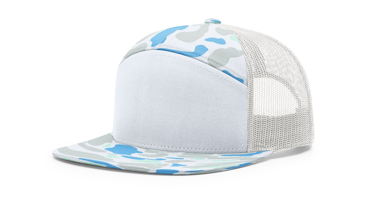 Richardson 168P Camo Seven Panel Trucker with Custom Leather Patch