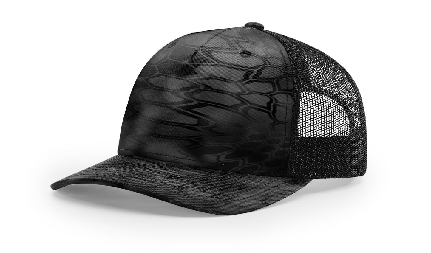 Camo Richardson 112 (5 Panel) Trucker with Custom Leather Patch